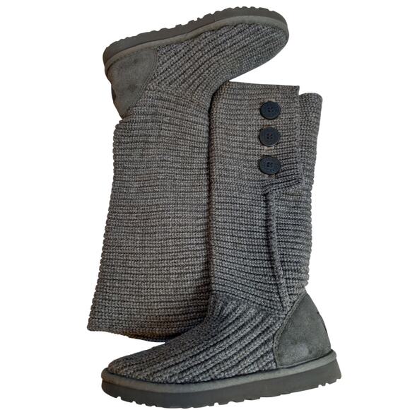 UGG Australia Boots Cardy Classic Knit Tall Gray Cozy Sweater Sz 7 Boho Peasant - Picture 3 of 9